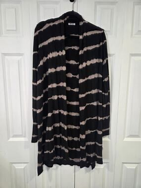 LA Made Tie Dye Women Large Black Tan Long Sleeve Knee Length Cardigan